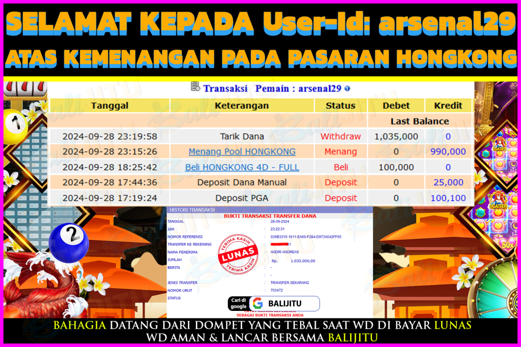 BUKTI MENANG MEMBER BALIJITU 18/10/2024