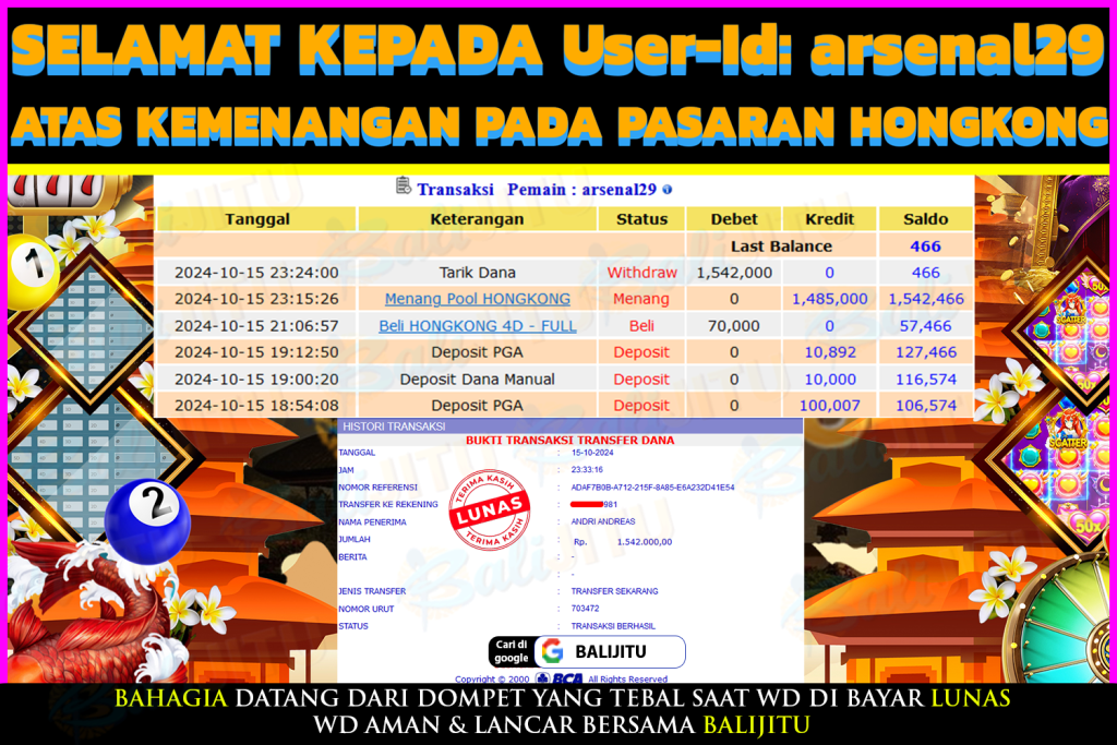 BUKTI MENANG MEMBER BALIJITU 26/10/2024