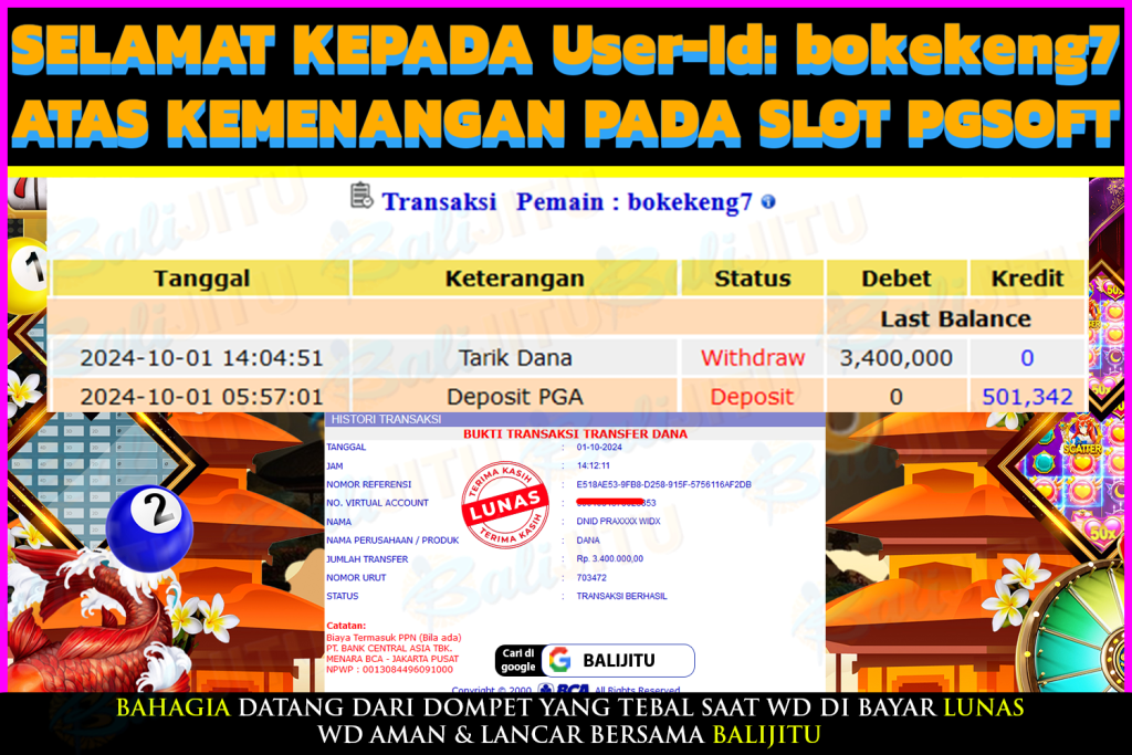 BUKTI MENANG MEMBER BALIJITU 19/10/2024