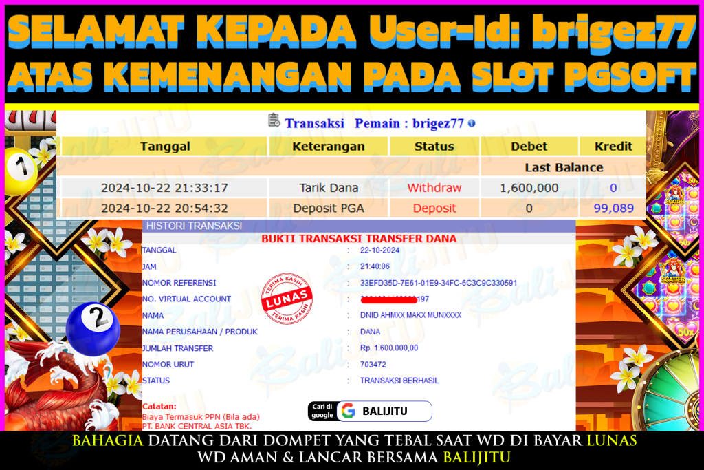 BUKTI MENANG MEMBER BALIJITU 30/10/2024