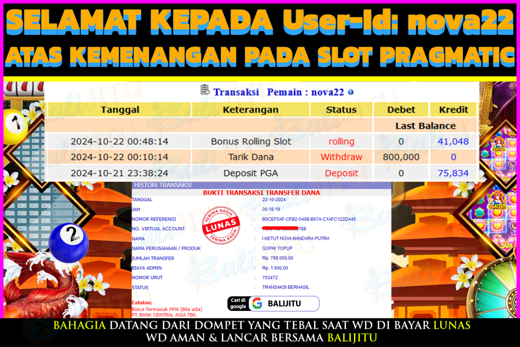 BUKTI MENANG MEMBER BALIJITU 29/10/2024