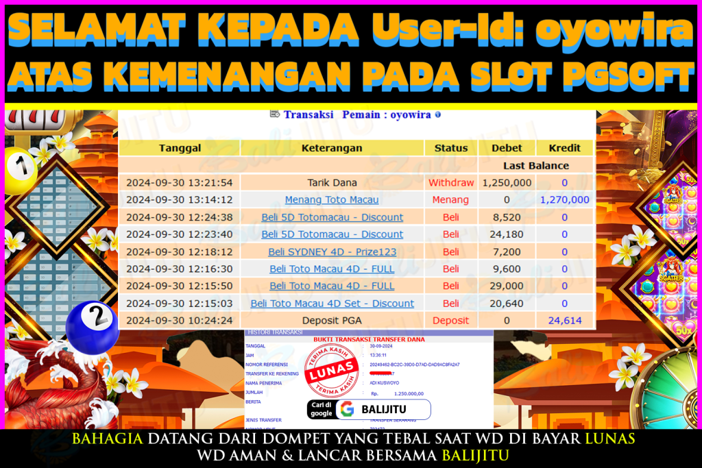 BUKTI MENANG MEMBER BALIJITU 19/10/2024