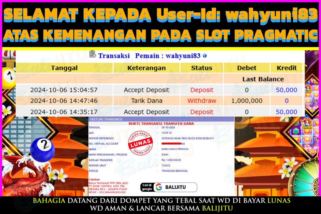 BUKTI MENANG MEMBER BALIJITU 21/10/2024