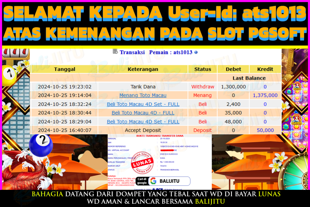 BUKTI MENANG MEMBER BALIJITU 02/11/2024