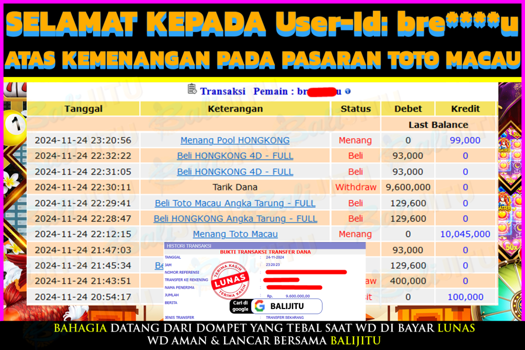 BUKTI MENANG MEMBER BALIJITU 27/11/2024