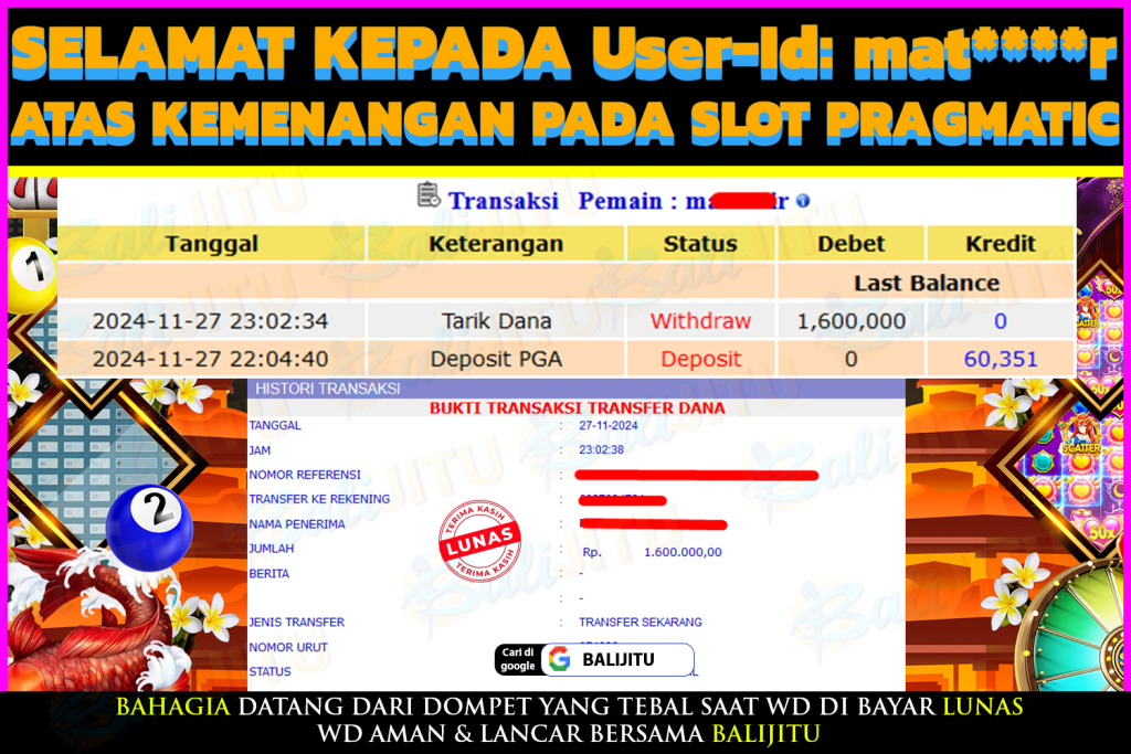 BUKTI MENANG MEMBER BALIJITU 29/11/2024