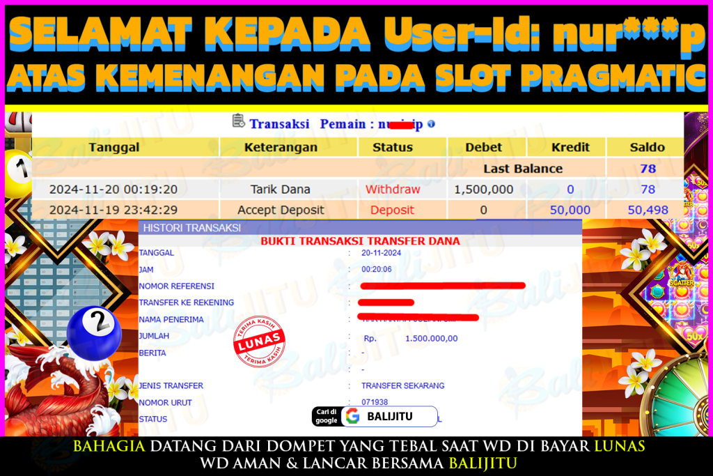 BUKTI MENANG MEMBER BALIJITU 23/11/2024