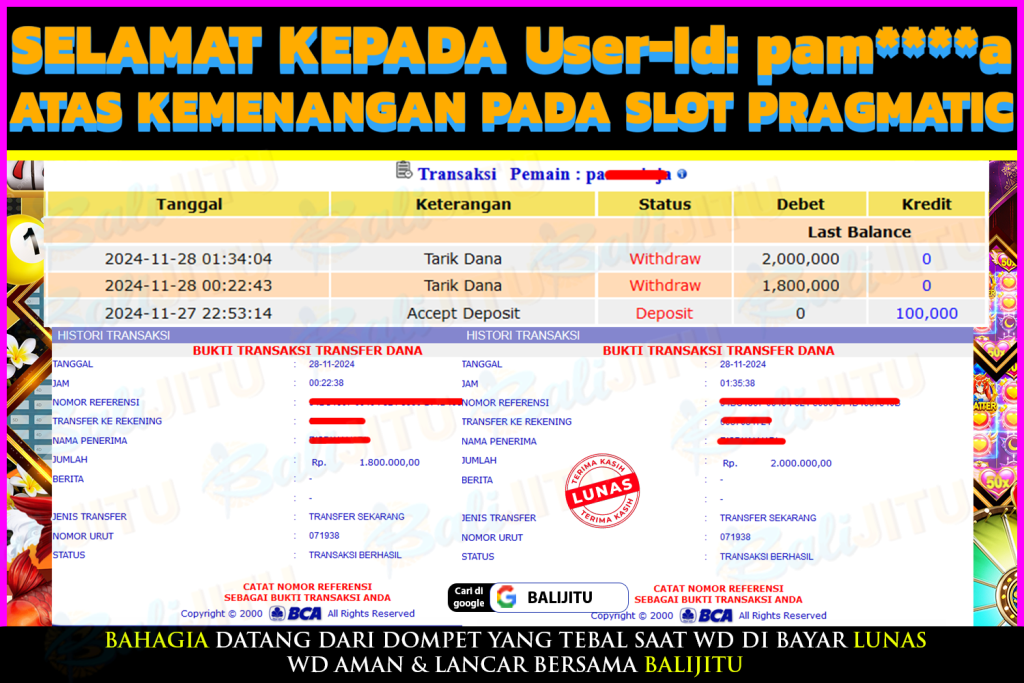 BUKTI MENANG MEMBER BALIJITU 30/11/2024