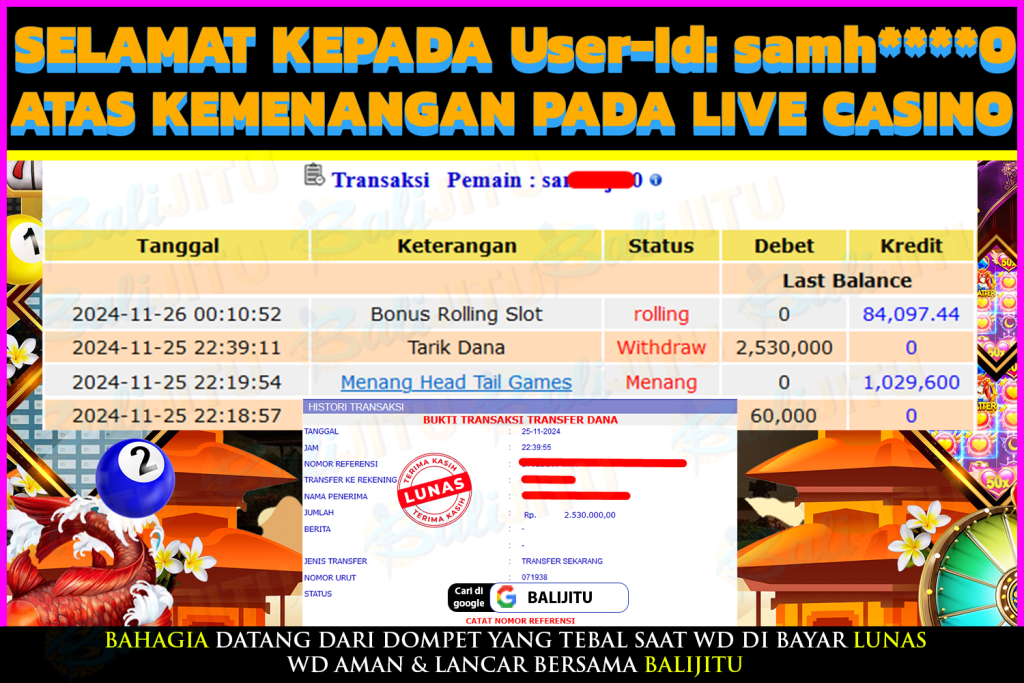 BUKTI MENANG MEMBER BALIJITU 28/11/2024