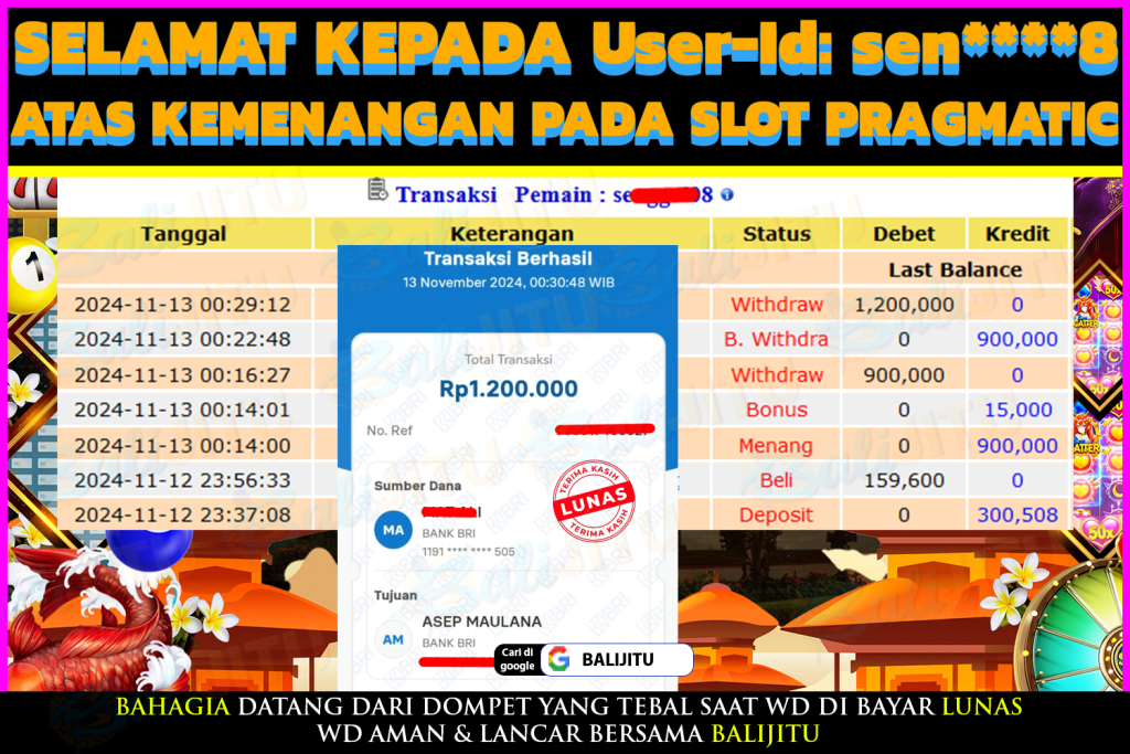 BUKTI MENANG MEMBER BALIJITU 16/11/2024