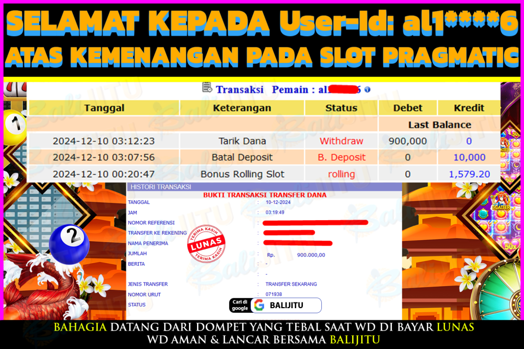 BUKTI MENANG MEMBER BALIJITU 15/12/2024