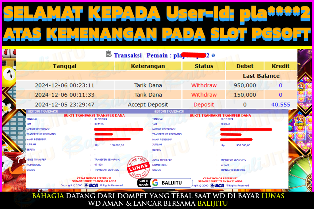 BUKTI MENANG MEMBER BALIJITU 08/12/2024