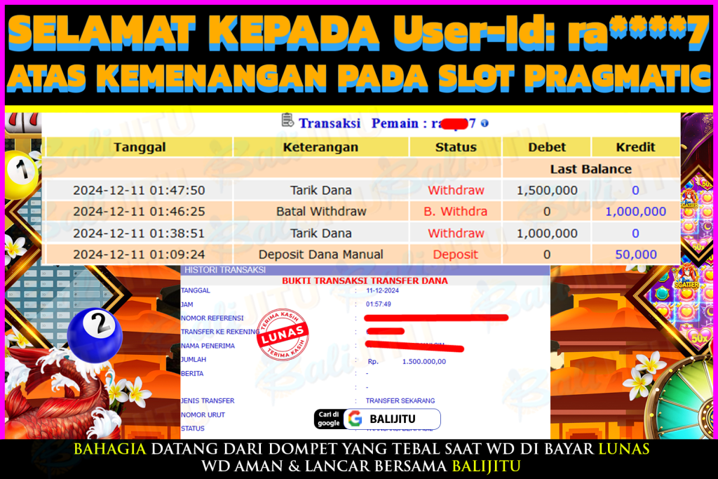 BUKTI MENANG MEMBER BALIJITU 16/12/2024