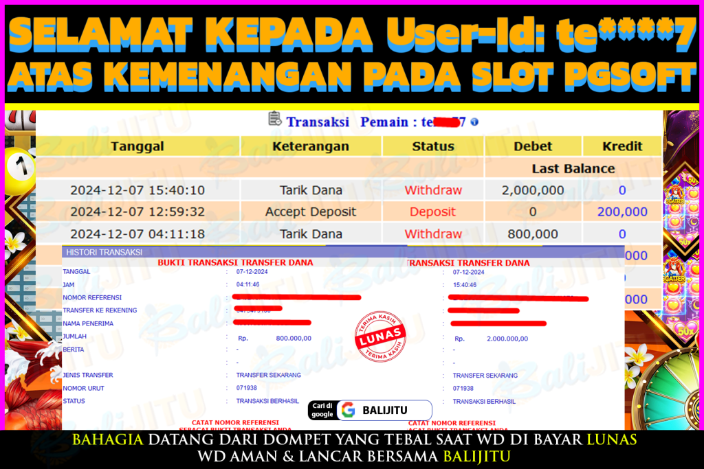 BUKTI MENANG MEMBER BALIJITU 10/12/2024